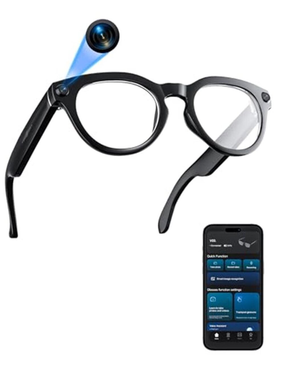 AI Smart Glasses with 8MP Camera, Continuous 1200P HD Video Recording,